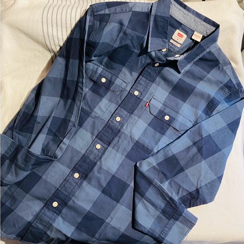 Levi's Blue Casual Button Down Shirt Classic Flannel
